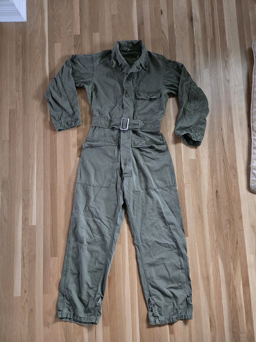 Vintage Green Pinstripe Utility Jumpsuit